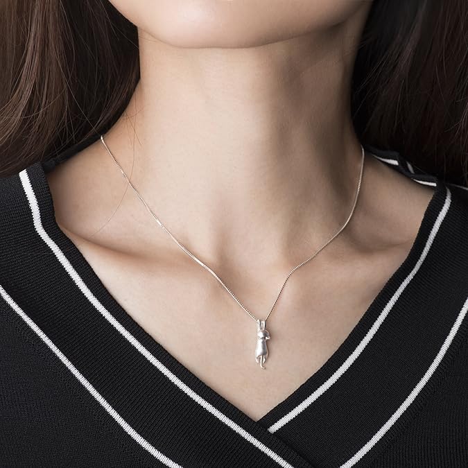 S.Leaf Sterling Silver Cat Necklaces for Women Cat Jewelry for Women Cat Accessories for Women Cat Mom Lover Lady Themed Gifts Cute Silver Kitten Jewelry Birthday Gifts for Women